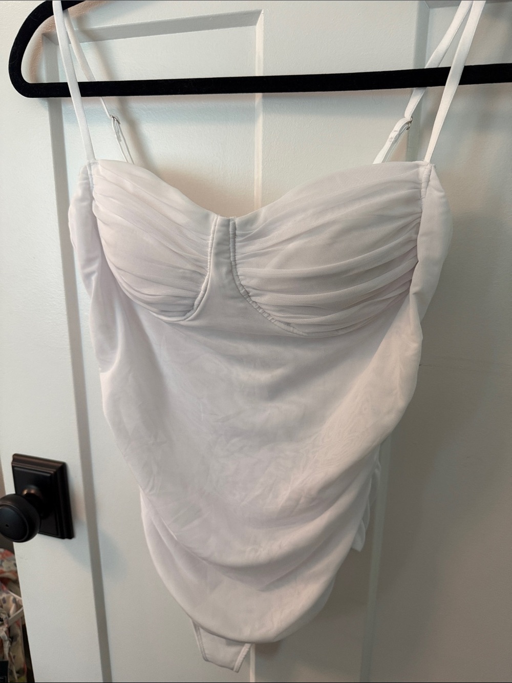 NWT Abercrombie & Fitch White Ruched Bustier Bodysuit with Adjustable Straps - Picture 8 of 9